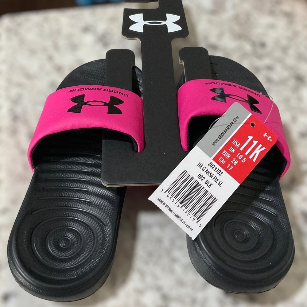 Under Armour Ansa Kids' Slide Sandals Black / Pink Surge Various Sizes